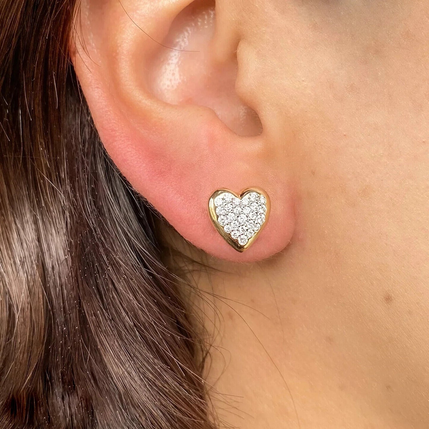 14K Gold Diamond Heart Stud Earrings