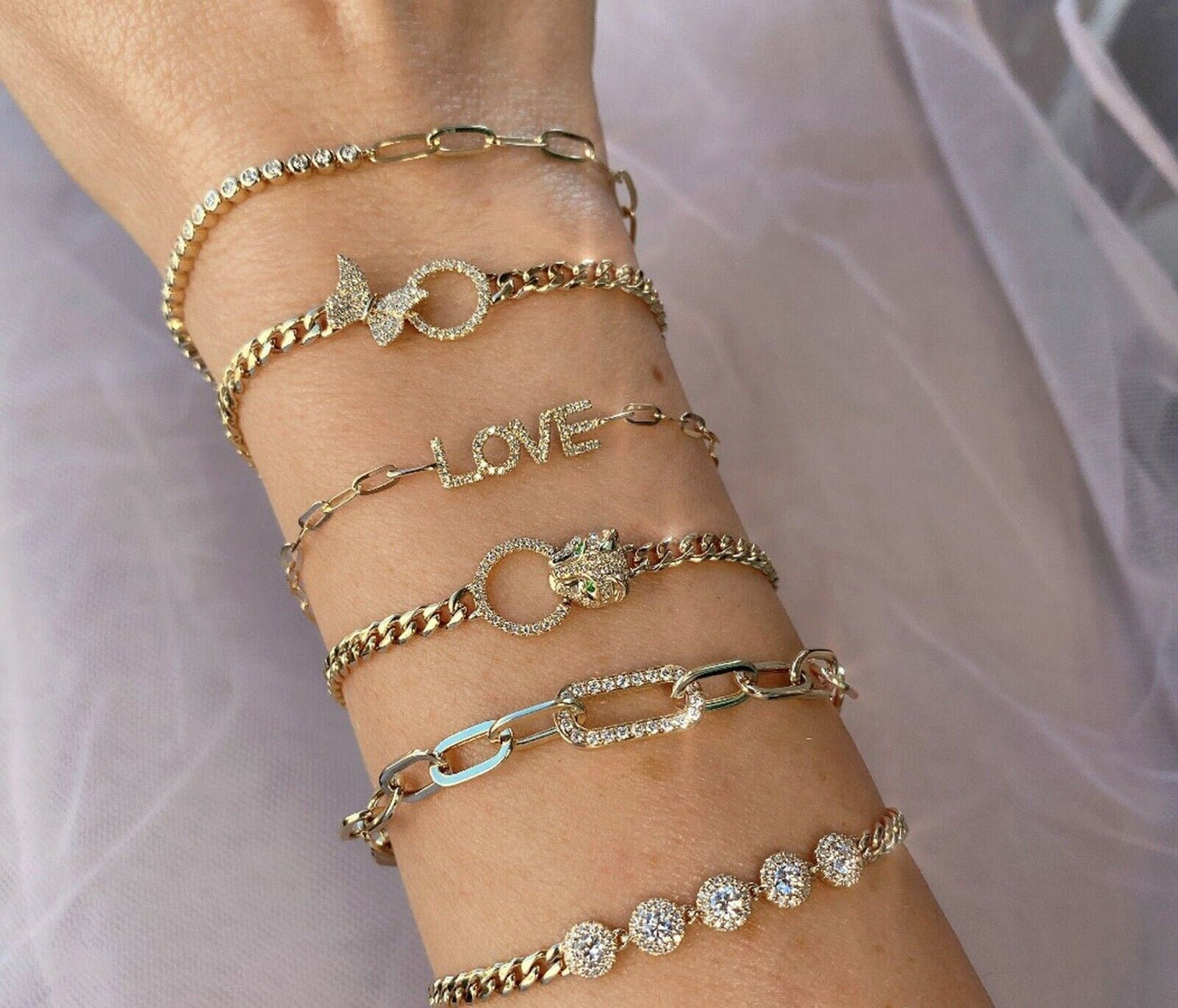 14K Gold 0.20CT Diamond Paper Clip Link Bracelet