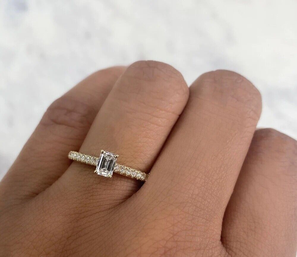 14K Gold Emerald Cut Diamond Engagement Ring