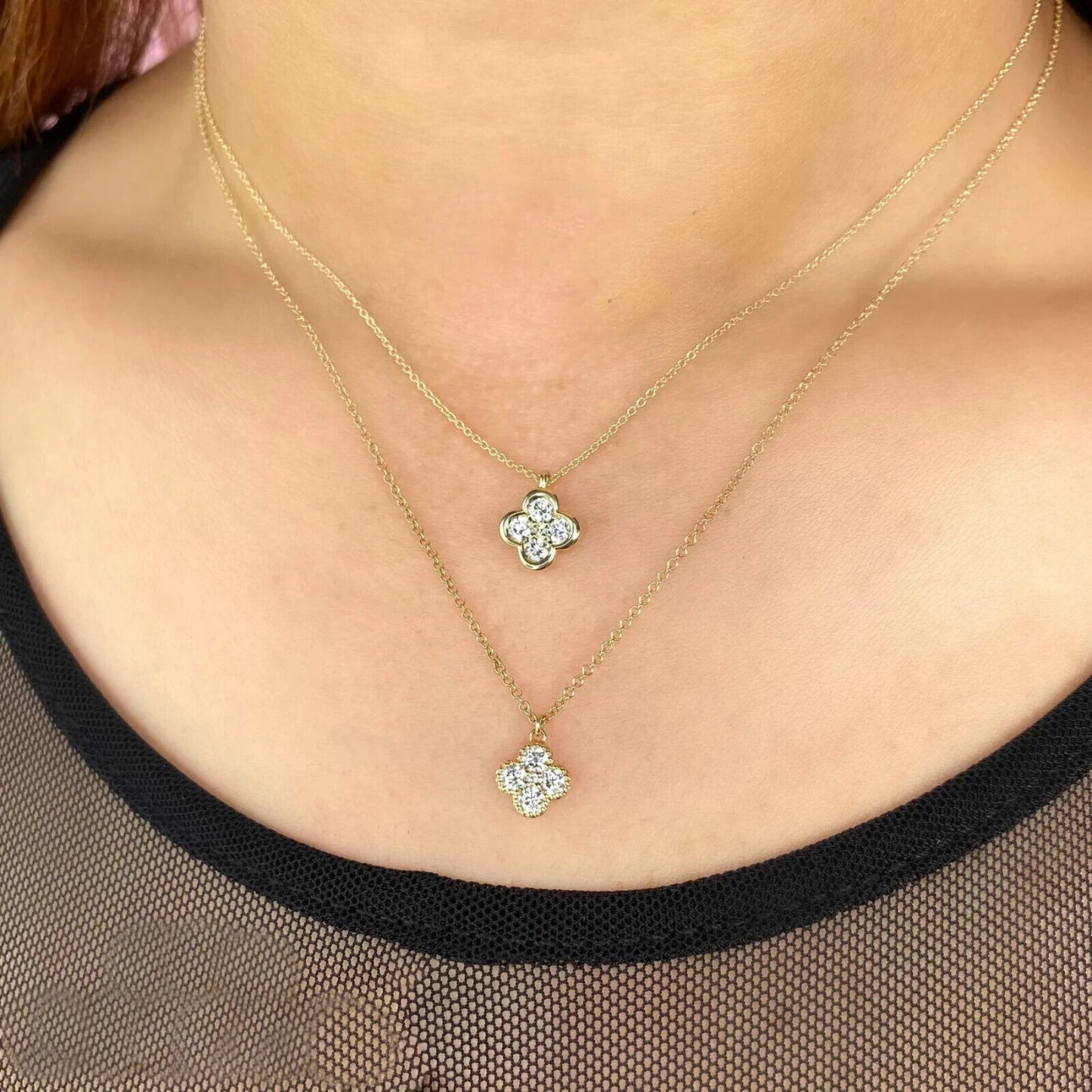 14K Gold Diamond Clover Necklace