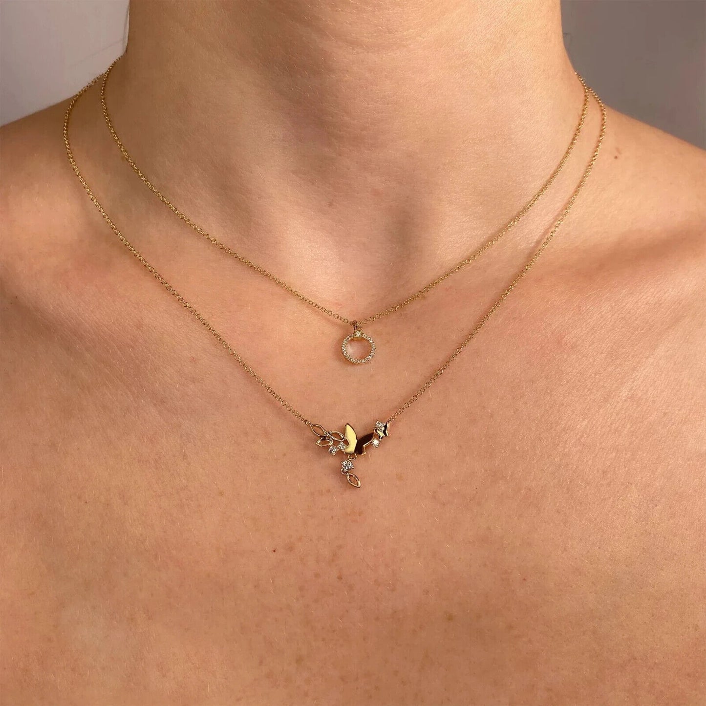 14K Gold Diamond Butterfly Necklace