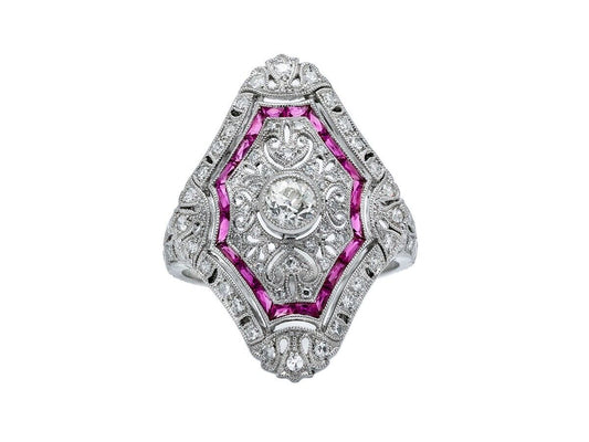 Ruby And Diamond Platinum Art Deco Ring