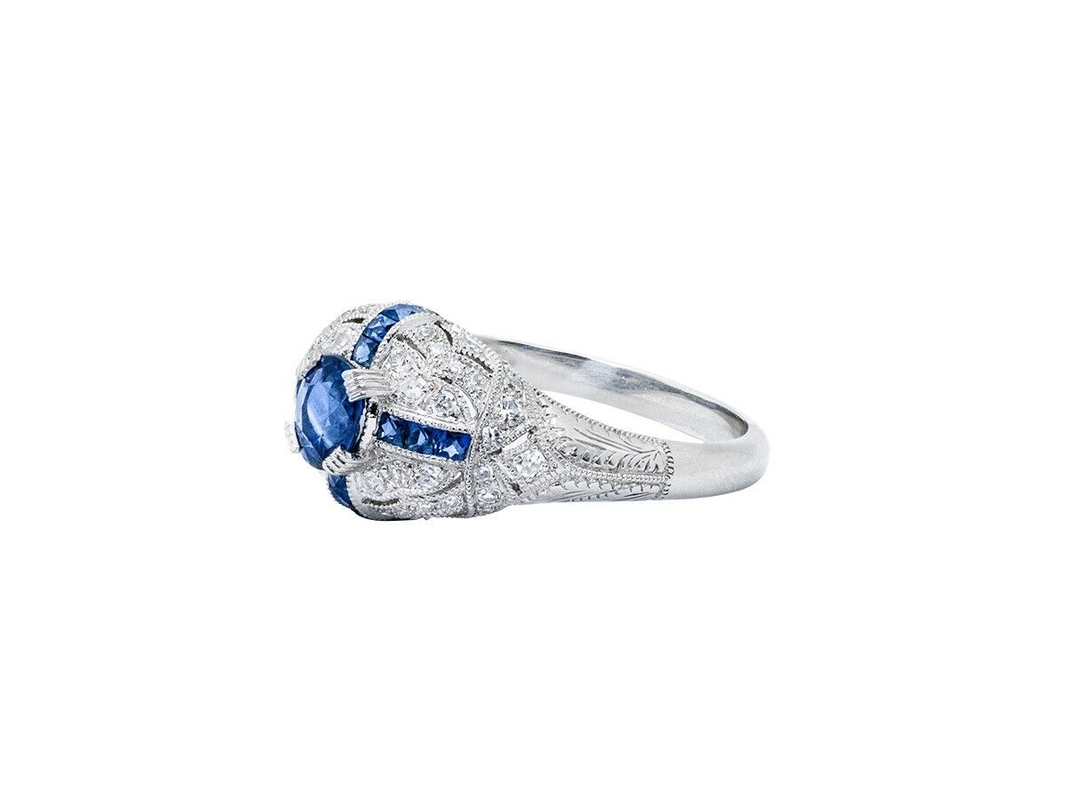 Art Deco Oval Sapphire Diamond Platinum Ring