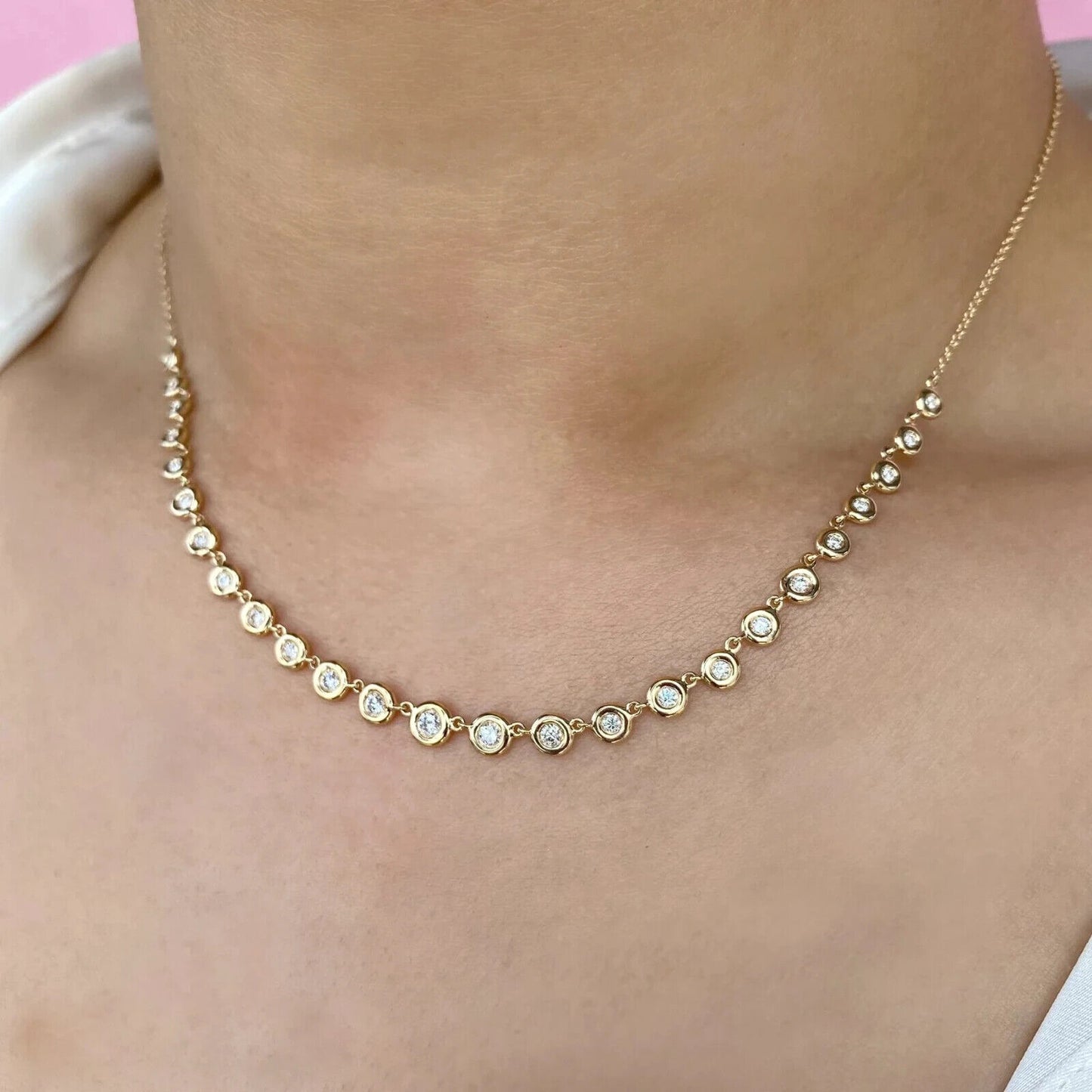 14K Gold Diamond Bezel Necklace