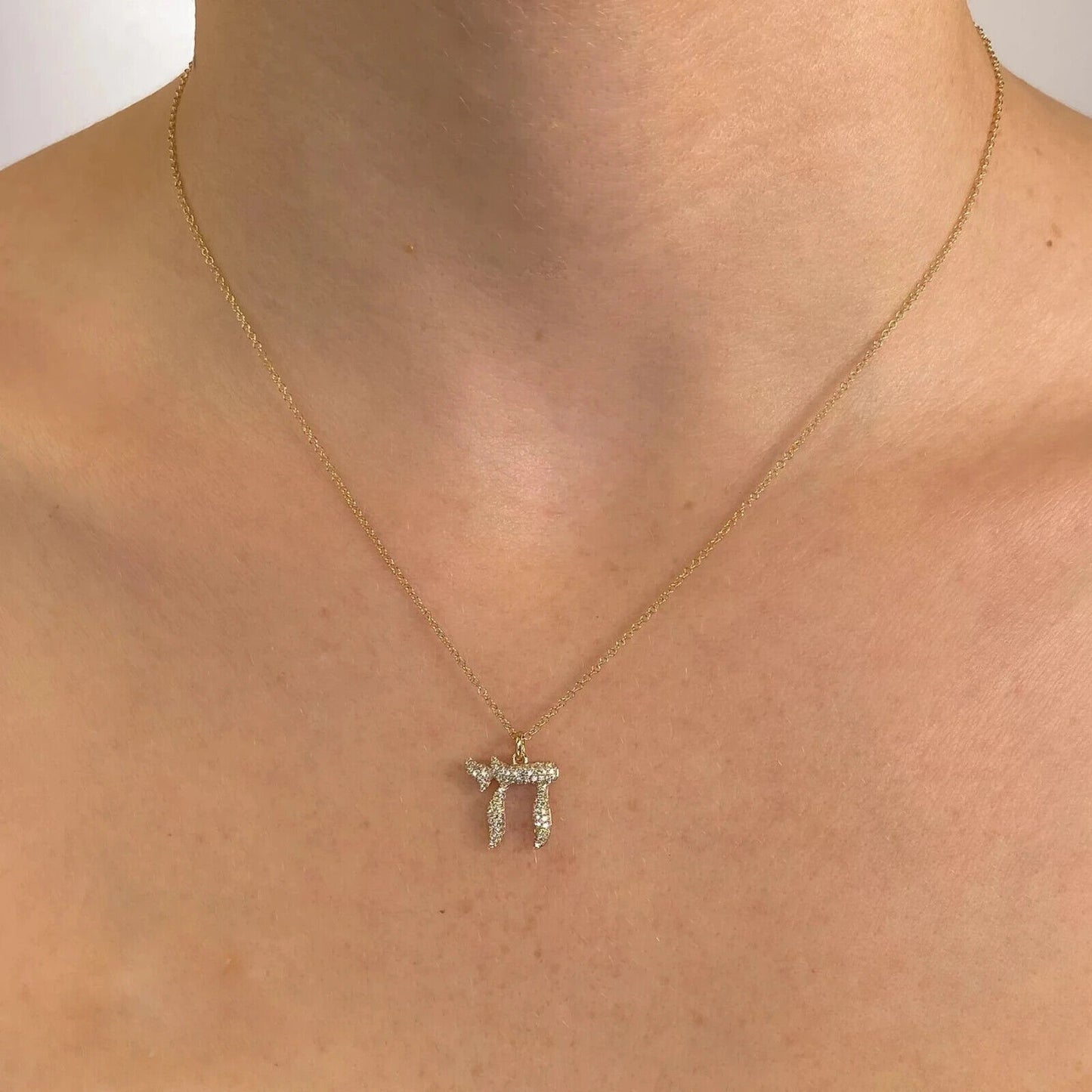 14K Gold Diamond Chai Necklace