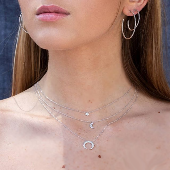 14K Gold Diamond Crescent Moon Pendant Necklace