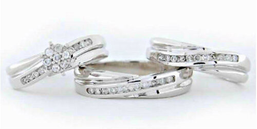 14K Gold 0.73 CT His and Hers Diamond 3-PC Engagement Ring Set
