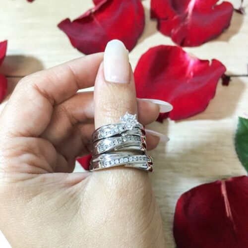 14K Gold 0.73 CT His and Hers Diamond 3-PC Engagement Ring Set