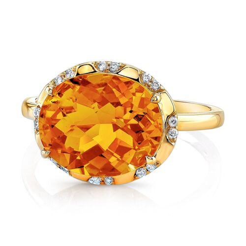 14K Gold 4.68 CT Oval Citrine Diamond Ring