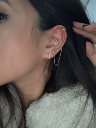 14K Gold 0.22CT Diamond Ear Cuff Stud Earrings