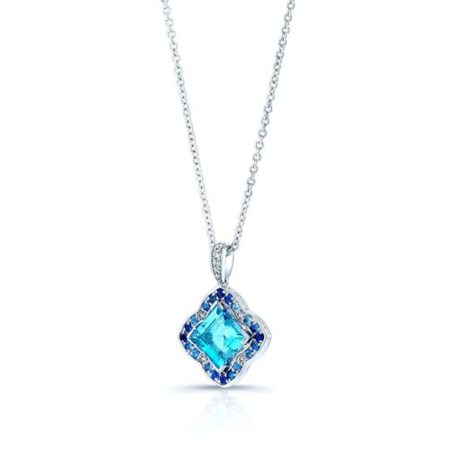 14K Gold 1.88 CT Blue Topaz Sapphire Diamond Necklace