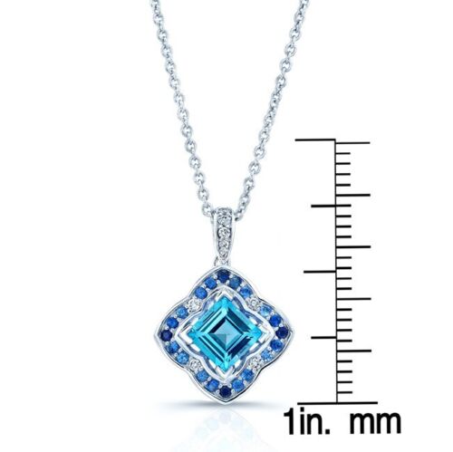 14K Gold 1.88 CT Blue Topaz Sapphire Diamond Necklace