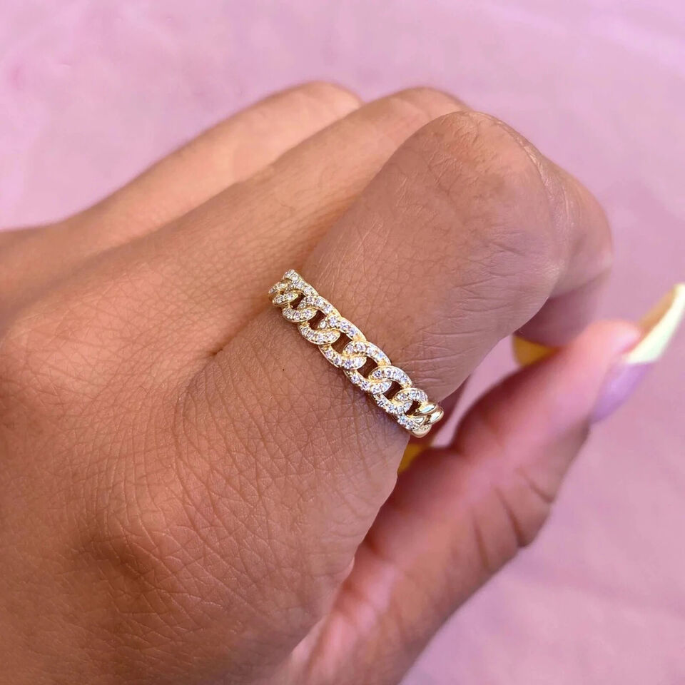 14K Gold Diamond Link Ring