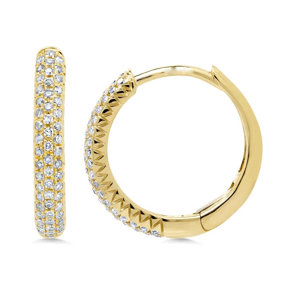 14K Yellow Gold Diamond Hoop Earrings Pave Set 0.60" Diameter Natural 0.20CT