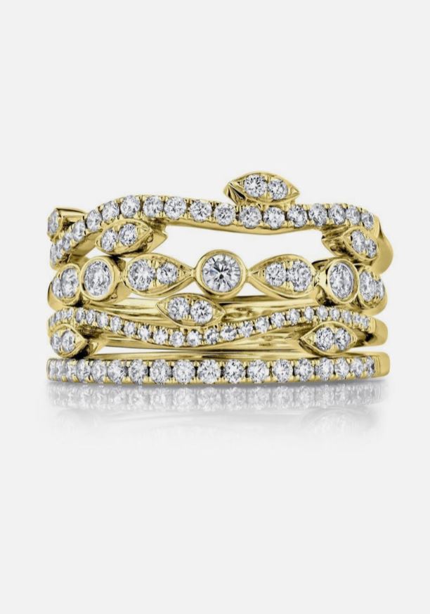 Payment 3 Custom Made 18K Yellow Gold Diamond 4 Piece Stackable Ring Set 0.78 CT Size 9.25