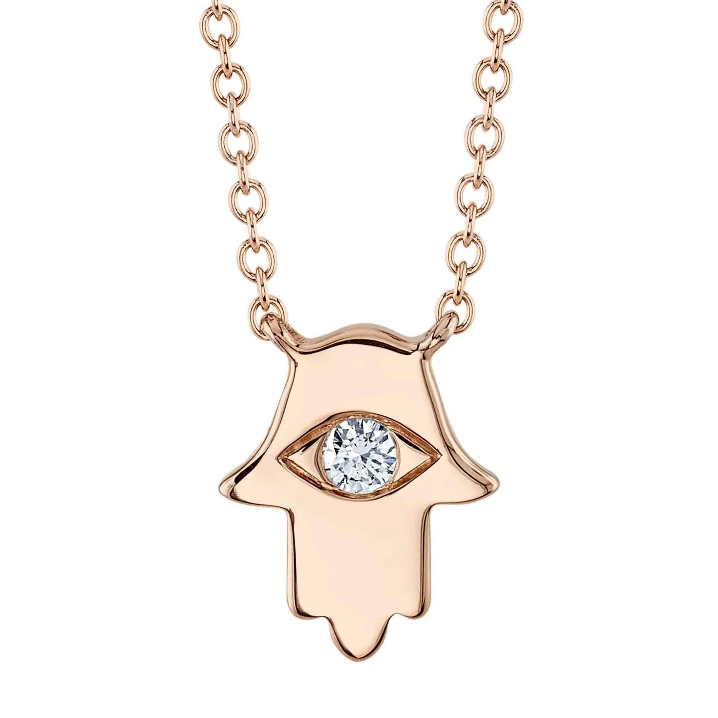 Diamond Hamsa Pendant Necklace Hand 14K White Gold 0.04 CT Round Cut Natural