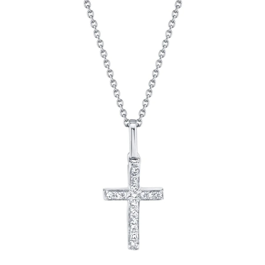 14K Gold Diamond Small Cross Pendant Necklace