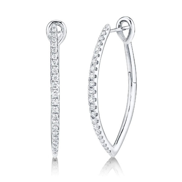 14K Gold 0.75 CT Diamond Marquise Drop Hoop Earrings Natural Round Cut