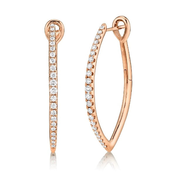 14K Gold 0.75 CT Diamond Marquise Drop Hoop Earrings Natural Round Cut
