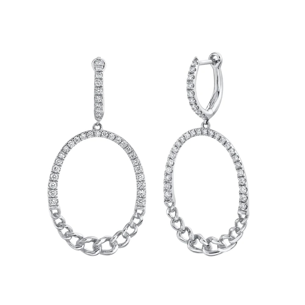 14K Gold 0.59 CT Diamond Link Chain Oval Earrings Drop Dangle Round Cut