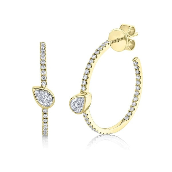 14K Gold 0.48 CT Floating Pear Diamond Hoop Earrings Round Cut Inside Out Natural