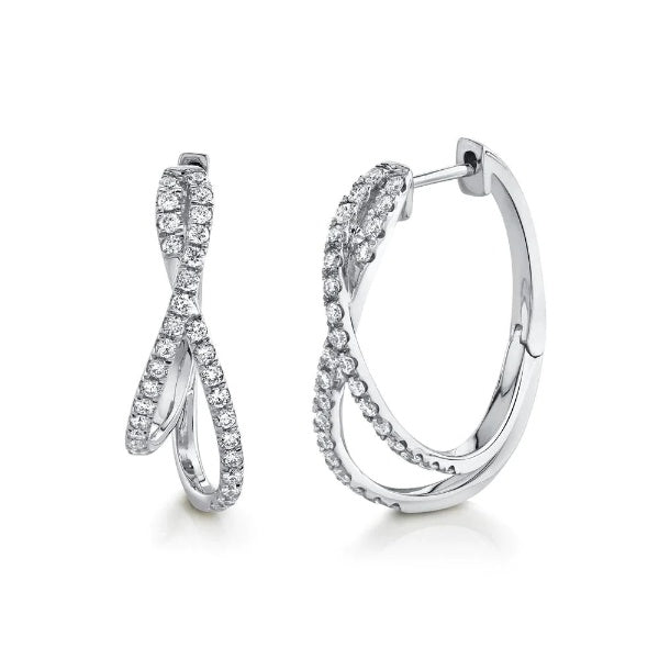 14k Gold 0.57 CT Diamond X Crossover Twist Hoop Earrings Natural Round Cut