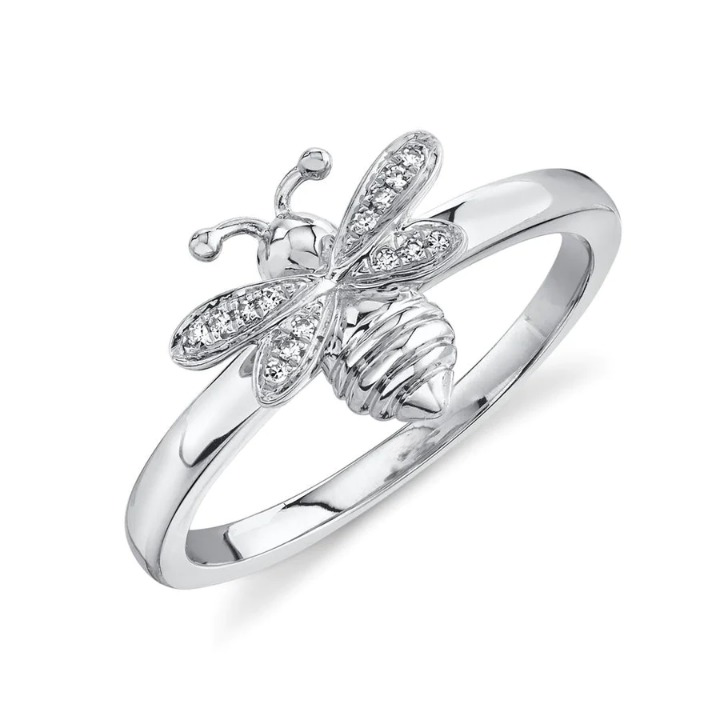 14K Gold 0.03 CT Diamond Bee Ring