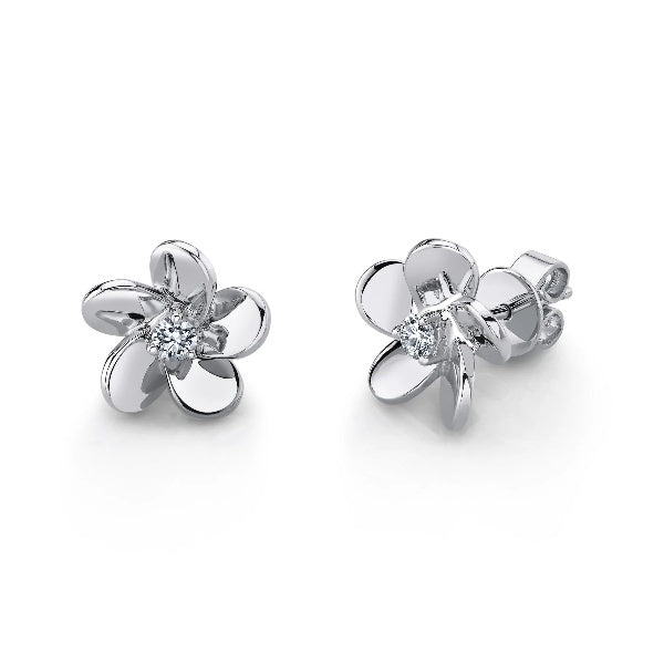 14K Gold 0.16CT Diamond Flower Stud Earrings Round Cut Natural Petals