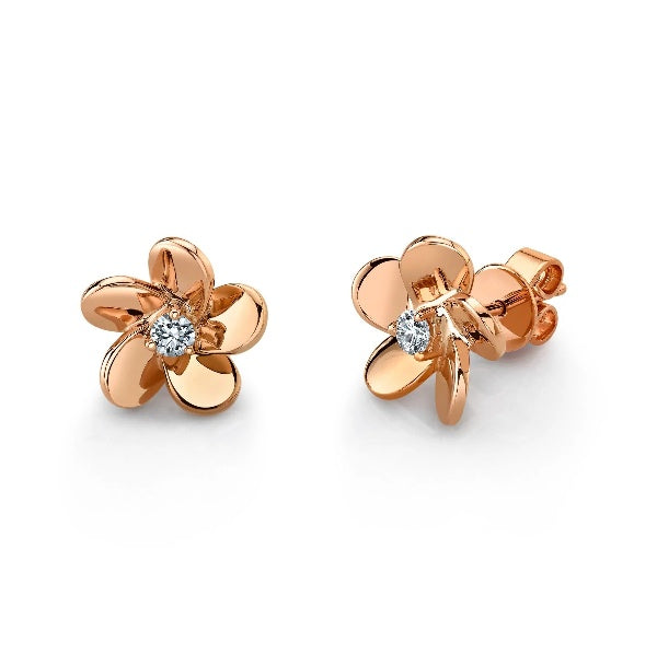 14K Gold 0.16CT Diamond Flower Stud Earrings Round Cut Natural Petals