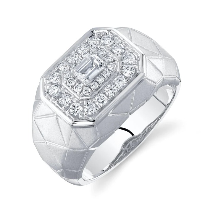 14K Gold Diamond Matte Satin Men's Ring