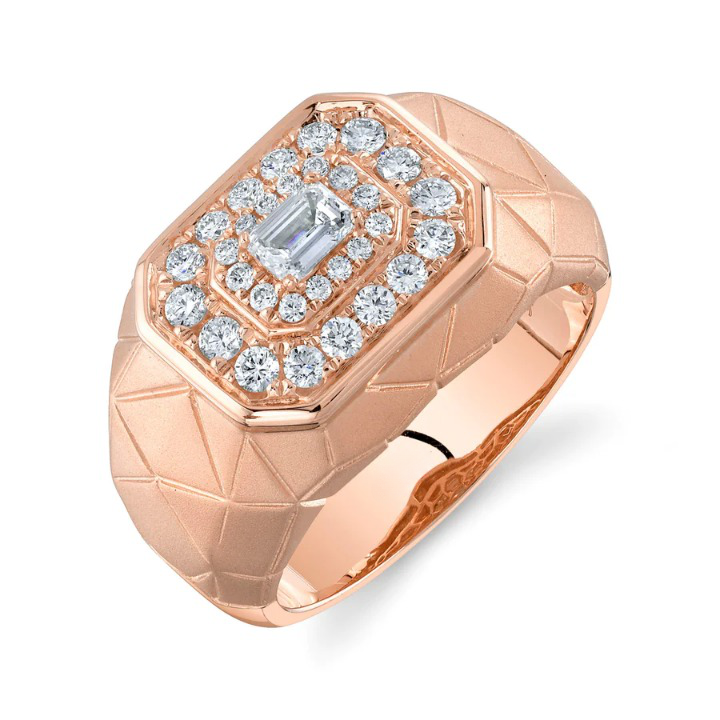 14K Gold Diamond Matte Satin Men's Ring