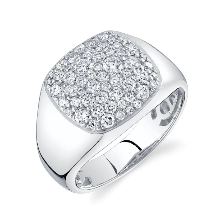 14K Gold Diamond Square Signet Men's Ring