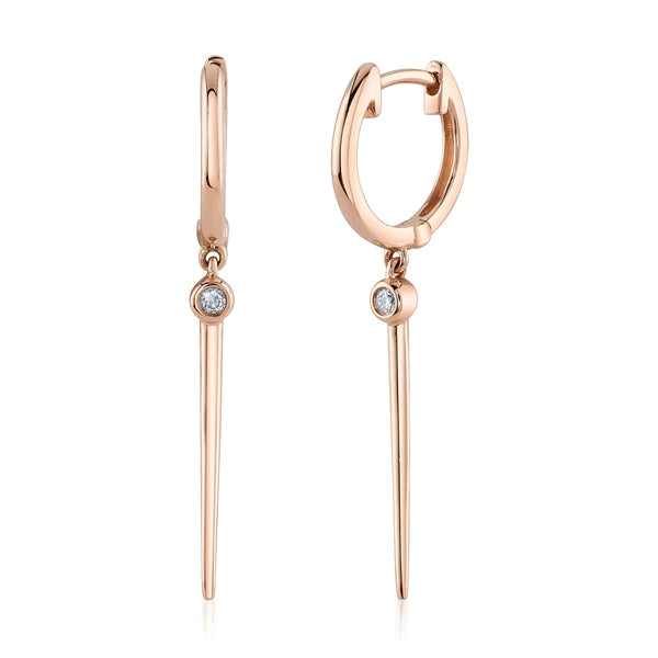 14K Gold Diamond Bezel Drop Earrings