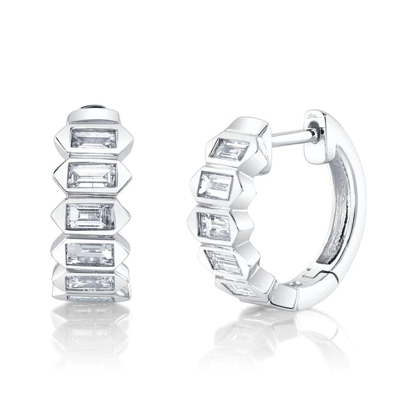 14K Gold Baguette Diamond Huggie Earrings