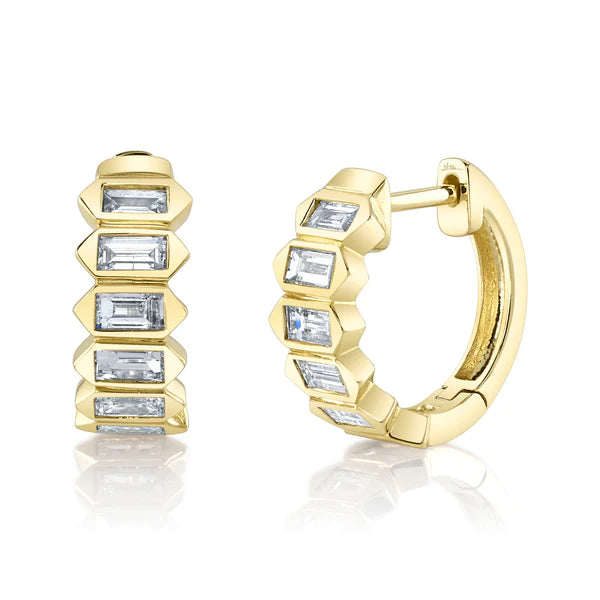 14K Gold Baguette Diamond Huggie Earrings