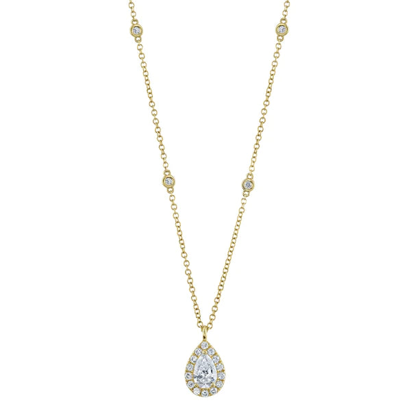 14K Gold Pear Diamond By The Yard Station Necklace