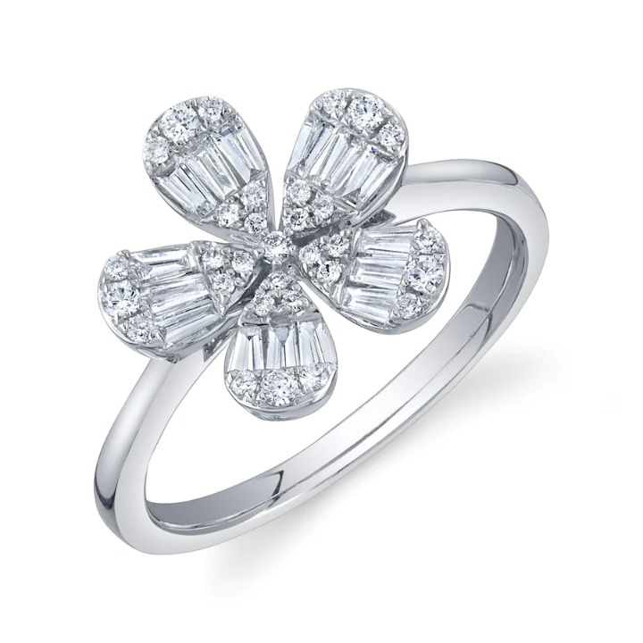 14K Gold 0.62 CT Diamond Flower Ring
