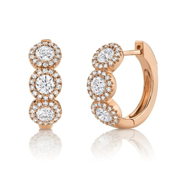 14K Gold 1.10 CT Diamond Huggie Hoop Earrings Round Cut Natural