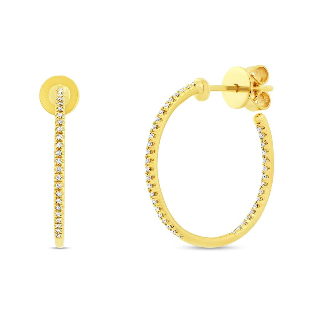 14K Gold 0.15CT Diamond Hoop Earrings Inside Outside Round Cut Natural