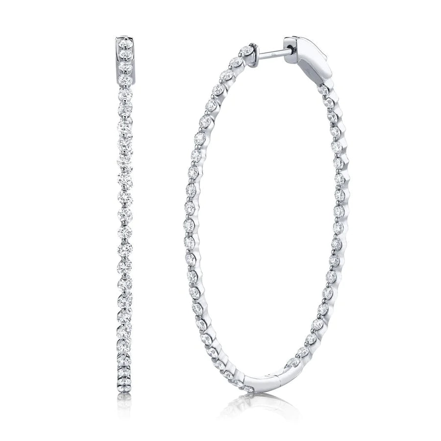 14K Gold Diamond Oval Hoop Earrings