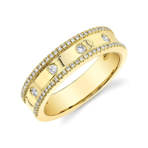 14K Gold 0.23CT Women's Natural Round Cut Bezel Diamond Wedding Band Ring