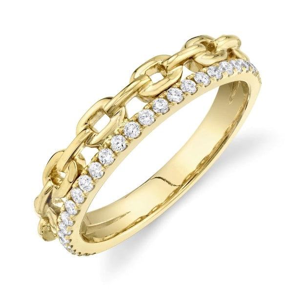 14K Gold 0.25 CT Diamond Link Chain Ring Women's Cable Band Natural Round Cut