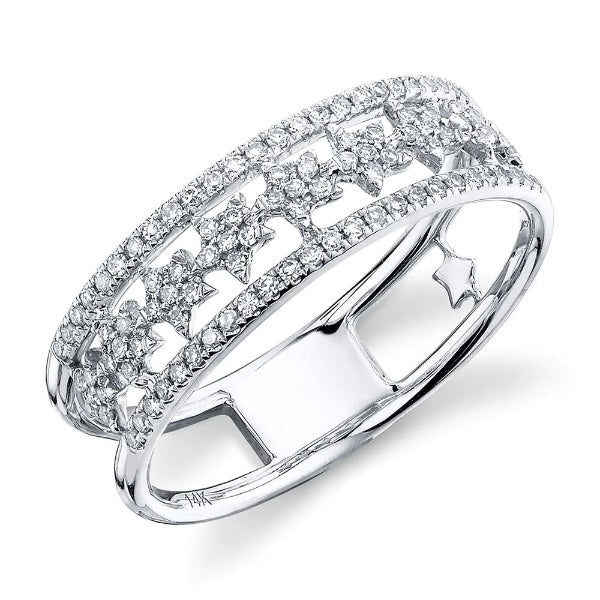 14K Gold 0.23 CT Women's Round Diamond Star Statement Cocktail Ring Band