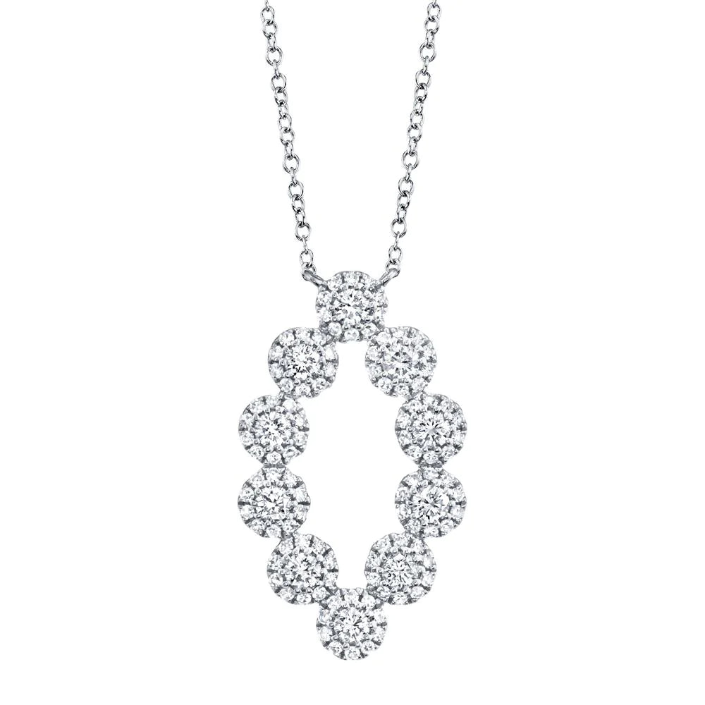 14K Gold Marquise 0.61CT Halo Round Cut Diamond Pendant Necklace