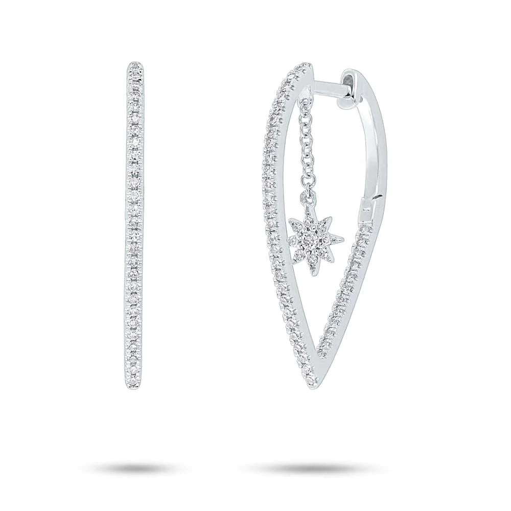 14K Gold 0.28 CT Diamond Earrings Drop Dangling Star Pear Shape Hoop