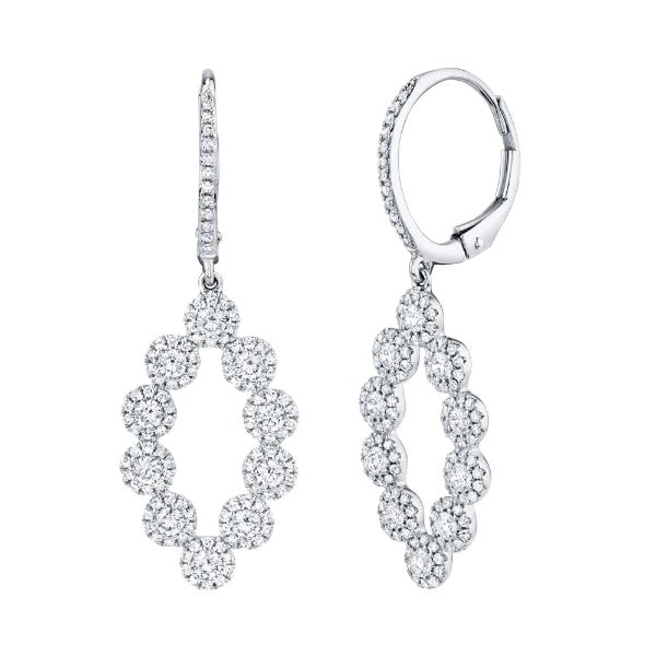 14K Gold 1.26CT Natural Round Diamond Marquise Halo Drop Dangle Earrings
