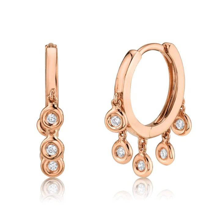 14K Gold 0.08 CT Diamond Huggie Shaker Earrings