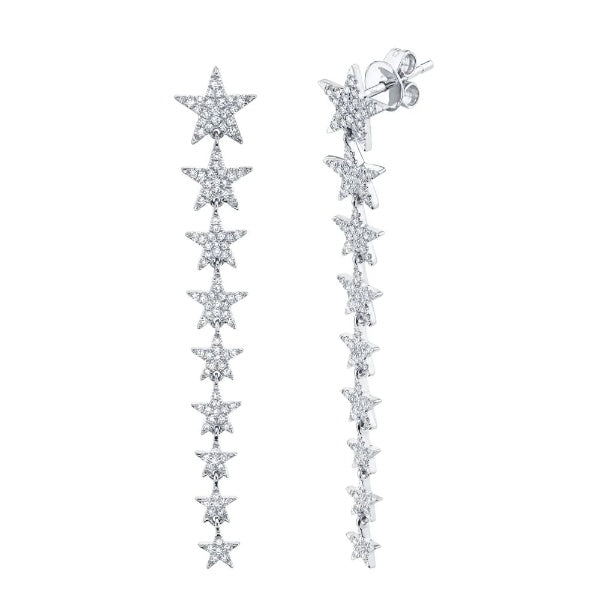 14K Gold 0.51 CT Diamond Star Earrings Dangle Drop Round Cut Graduating Dangling