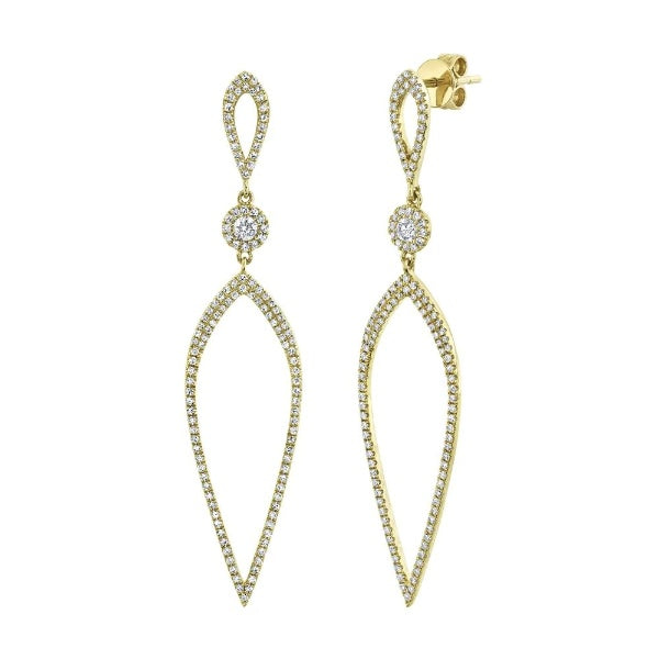 14K Gold 0.74 CT Diamond Teardrop Earrings Shield Dangle Round Cut Natural