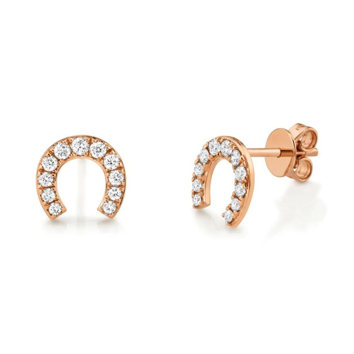 14K Gold 0.32 CT Diamond Horseshoe Stud Earrings